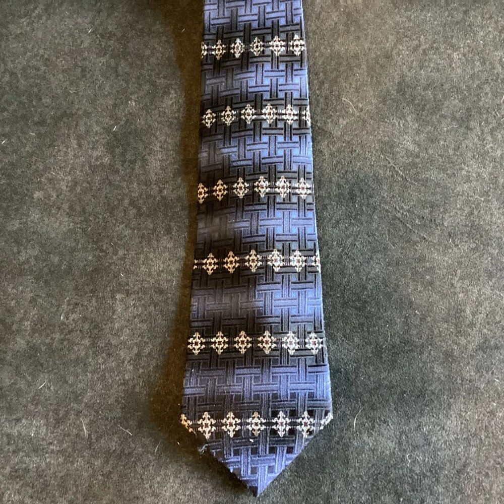 SOPRANOS Men's Woven 100% Silk Tie Blue & Silver